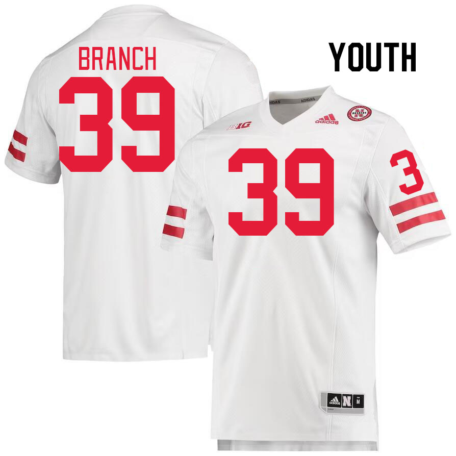 Youth #39 Derek Branch Nebraska Cornhuskers College Football Jerseys Stitched Sale-White - Click Image to Close